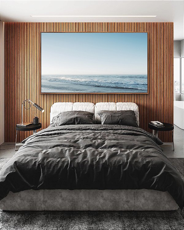 Quadro Horizontal Mar Calmo Ondulado Céu Azul Claro Arte em Canvas com Moldura