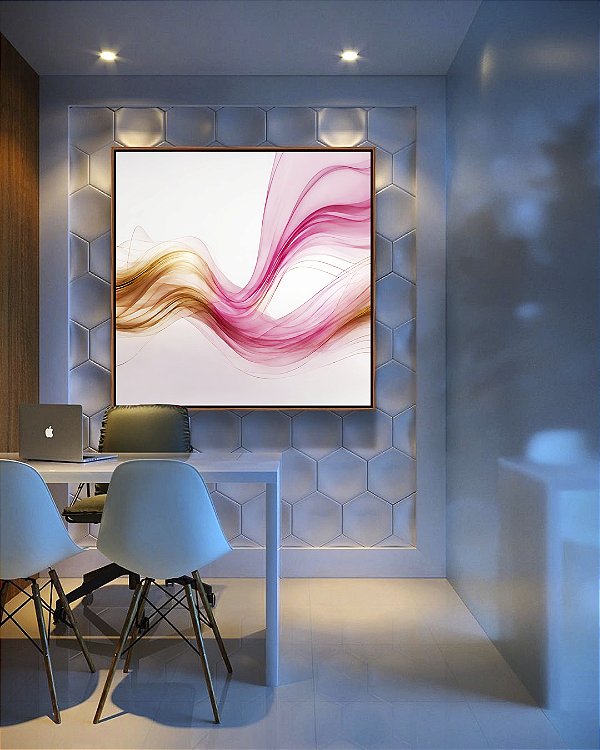 Quadro Quadrado Abstrato Rosa Dourado Arte Fluida Ondas Canvas Com Moldura