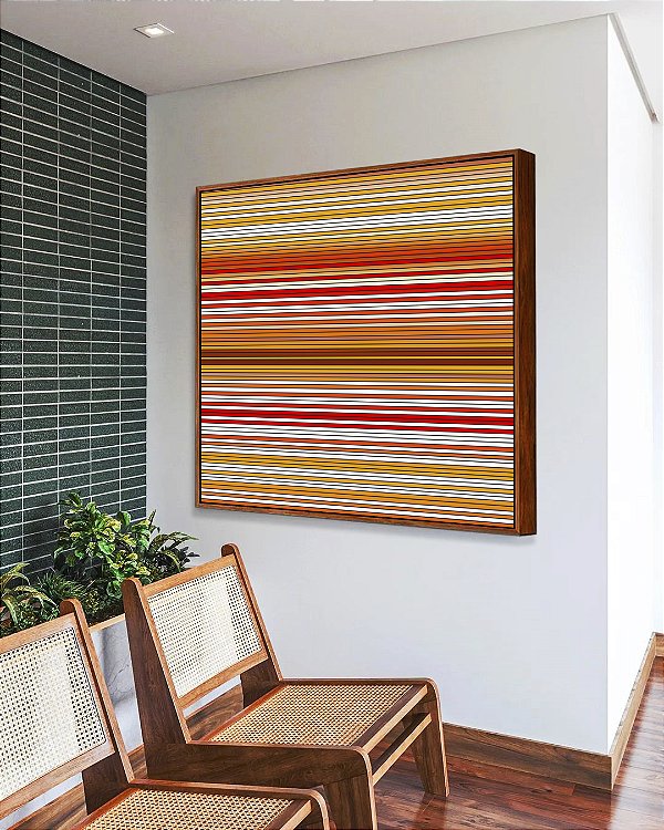 Quadro Quadrado Laranja Amarelo Branco Degradê Com Listras Arte em Canvas com Moldura