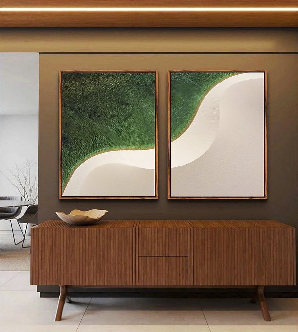 Duo de Quadros de Mar Turquesa Dunas de Areia Branca Praia Natureza Canvas com Moldura
