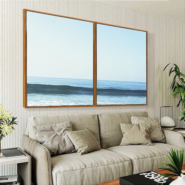 Duo de Quadros Céu Claro Limpo e Mar Azul Calmo Natureza Canvas com Moldura