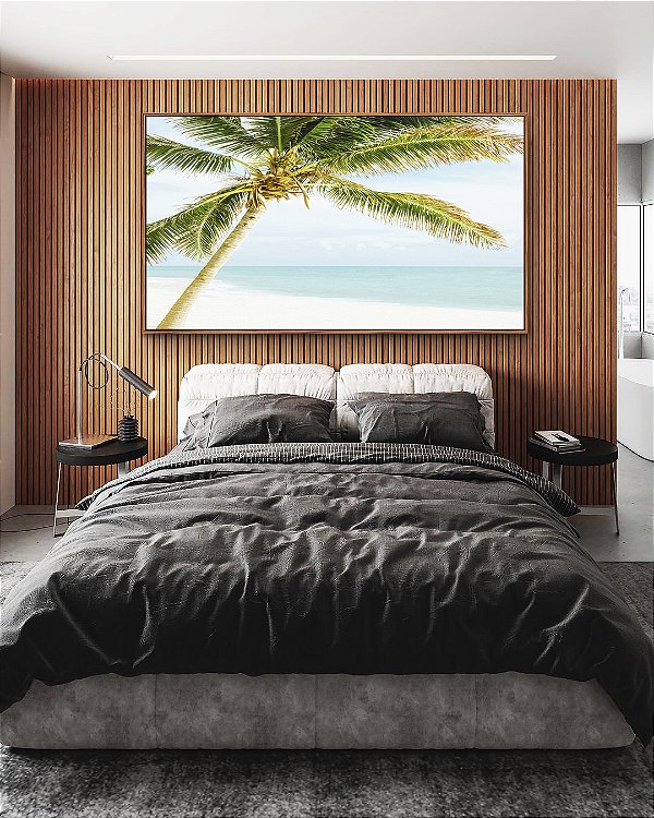 Quadro Horizontal Coqueiro em Praia de Mar Azul Turquesa Natureza Canvas Moldura