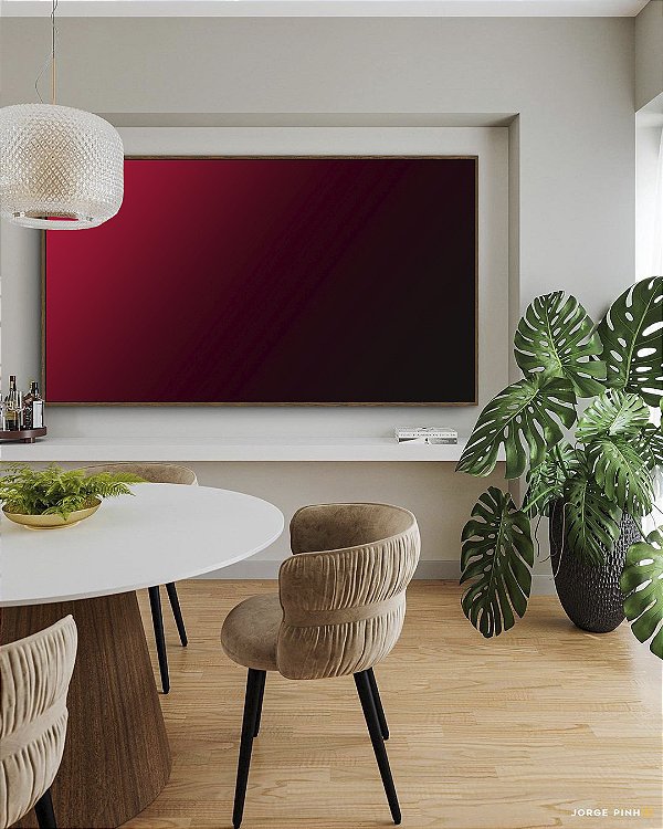 Quadro Horizontal Abstrarto Degradê Tons de Vermelho Vinho Arte em Canvas Moldura