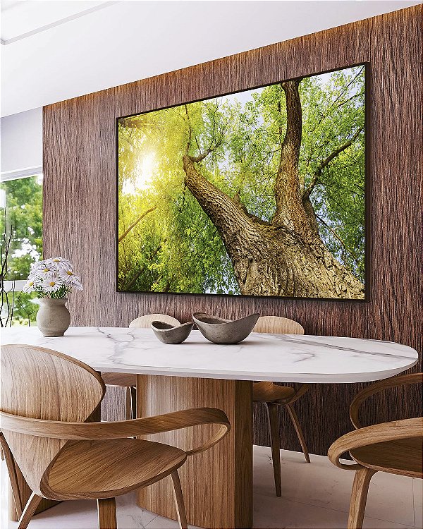 Quadro Horizontal Copa de Árvore Natureza Luzes do Sol Folhas Verdes Arte Canvas Moldura