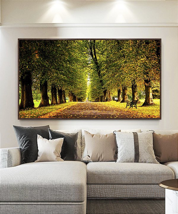 Quadro Horizontal Estrada Árvores Natureza Banco Calmaria Arte Canvas Moldura