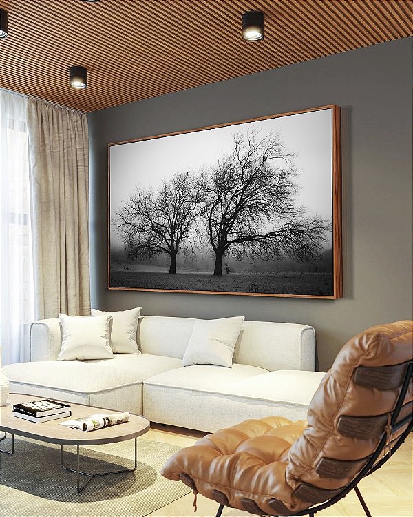 Quadro Horizontal Árvores em Preto e Branco Natureza Arte Canvas Moldura