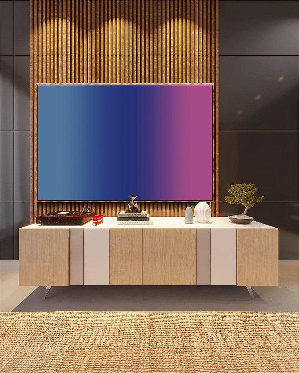 Quadro Horizontal Abstrato Degradê Azul Petróleo Rosa Arte Canvas Moldura