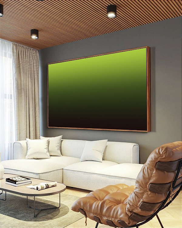 Quadro Horizontal Abstrato Degradê Tons Verde Claro Verde Escuro e Marrom Arte Canvas Moldura