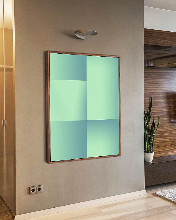 Quadro Vertical Abstrato Geométrico Degradê Turquesa Arte Canvas Com Moldura