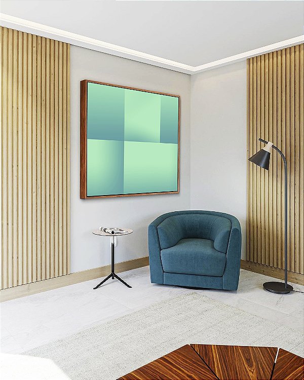 Quadro Quadrado Abstrato Geométrico Degradê Turquesa Arte Canvas Com Moldura