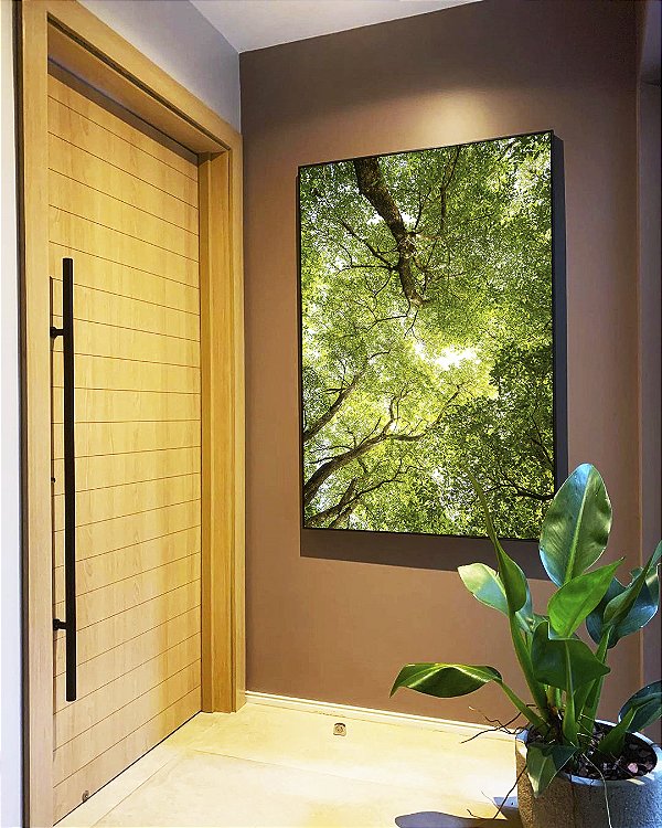 Quadro Vertical Céu de Floresta Folhas Verdes Galhos Paisagem Natureza Canvas Moldura