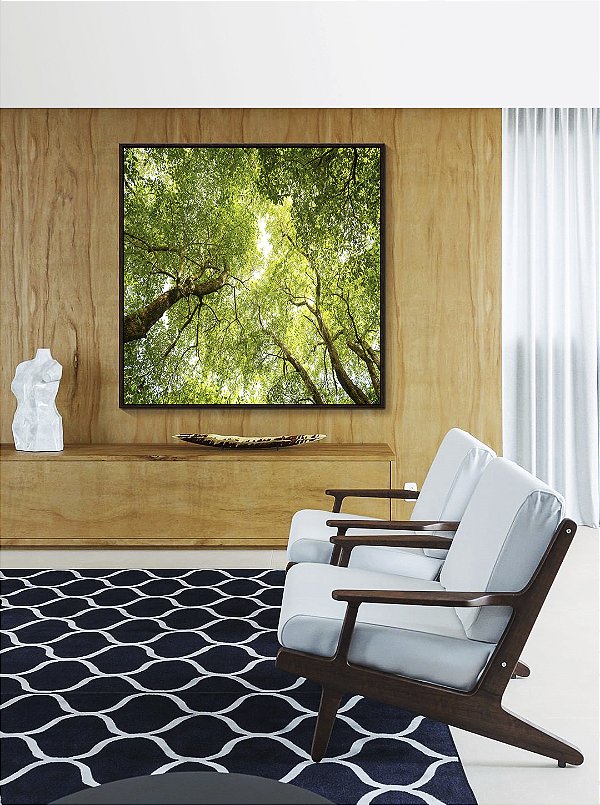 Quadro Quadrado Céu de Floresta Folhas Verdes Galhos Paisagem Natureza Canvas Moldura