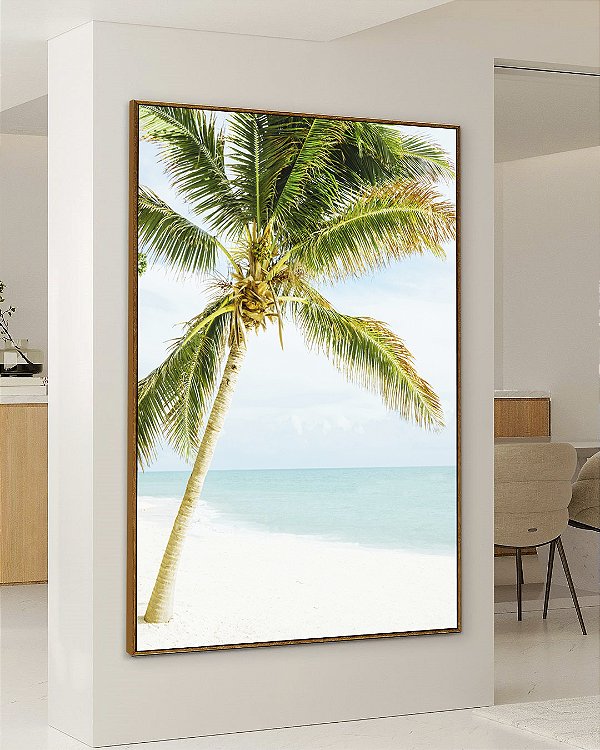 Quadro Vertical Coqueiro em Praia de Mar Azul Turquesa Natureza Canvas Moldura
