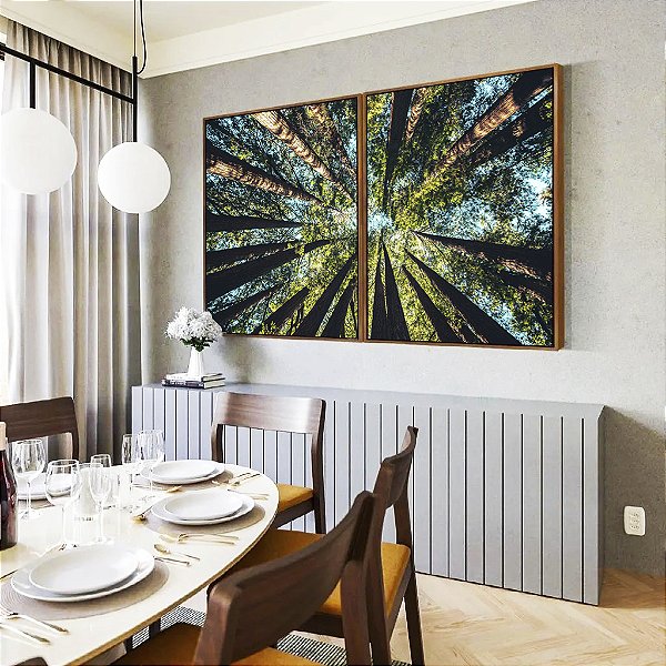 Duo de Quadros Céu Turquesa de Floresta Árvores Natureza Paisagem Canvas Moldura