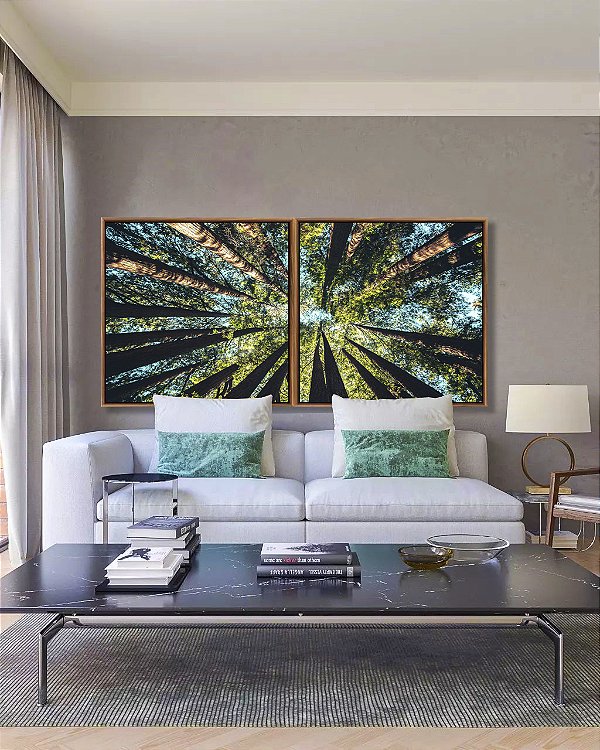 Duo de Quadros Quadrados Céu Turquesa de Floresta Árvores Natureza Paisagem Canvas Moldura