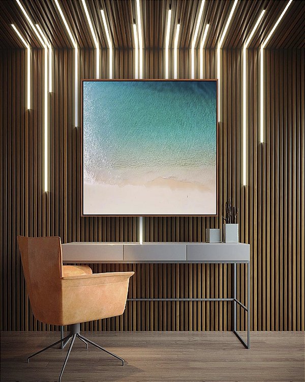 Quadro Quadrado Mar Azul Turquesa e Praia de Areia Clara Tropical Canvas Moldura