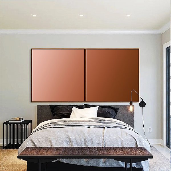 Duo de Quadros Quadrados Abstrato Degradê Rosa Rosê Marrom Cobre Cores Canvas Moldura