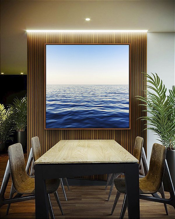 Quadro Quadrado Oceano Azul Mar Calmo Céu Claro Natureza Arte em Canvas Moldura