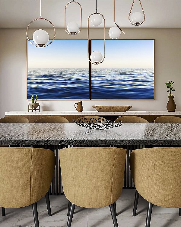 Duo de Quadros Quadrados Oceano Azul Mar Calmo Céu Claro Natureza Arte em Canvas Moldura