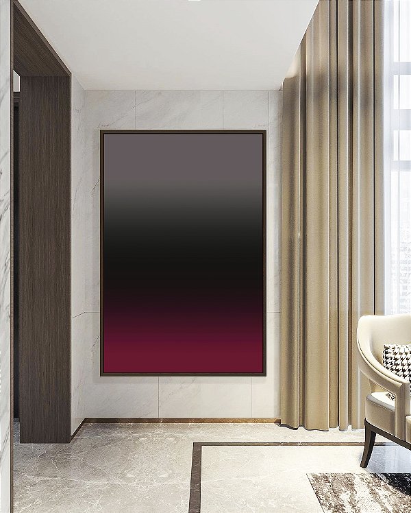 Quadro Vertical Abstrato Degradê Tons de Vermelho Vinho Arte em Canvas Moldura