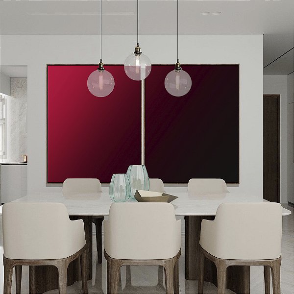Duo de Quadros Abstrato Degradê Tons de Vermelho Vinho Arte em Canvas Moldura