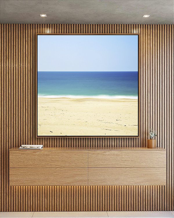 Quadro Quadrado Mar Azul Céu Limpo e Praia de Areia Clara Arte Canvas Moldura