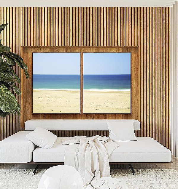Duo de Quadros Mar Azul Céu Limpo e Praia de Areia Clara Arte Canvas Moldura