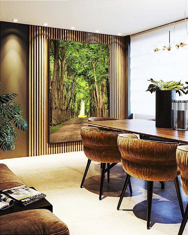 Quadro Vertical Estrada com Natureza Floresta Árvores Folhas Verdes Arte Canvas Moldura