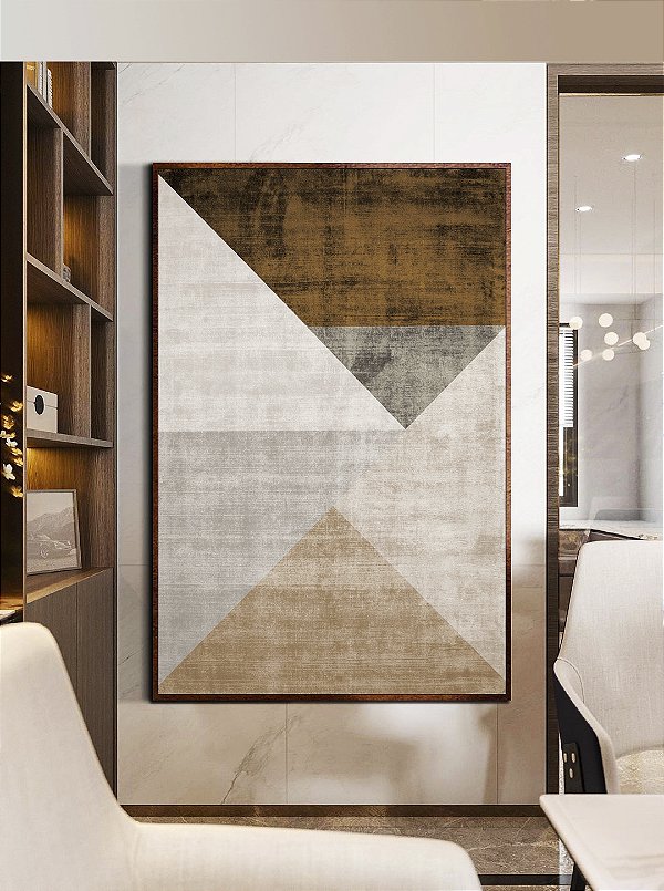 Quadro Vertical Abstrato Tons de Marrom Mosaico Textura Arte Canvas Moldura