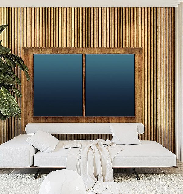 Duo de Quadros Abstrato Degradê Azul Turquesa Arte Canvas Moldura