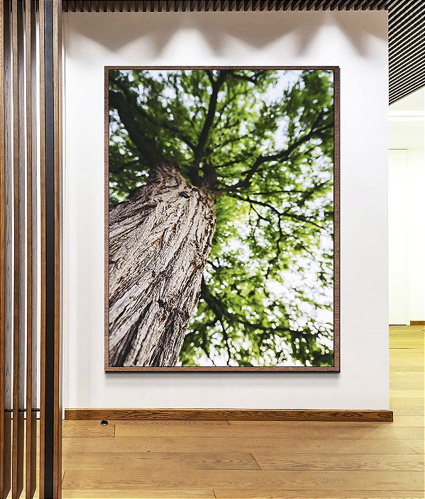 Quadro Vertical Árvore Folhas Verdes Trono Céu Claro Canvas Moldura