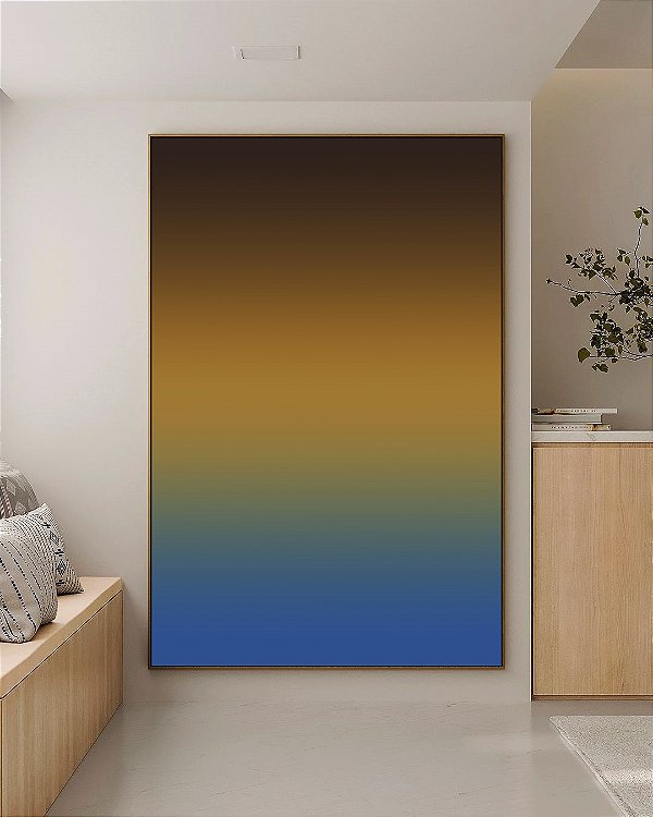Quadro Vertical Abstrato Degradê Azul Ocre Marrom Arte Canvas Moldura