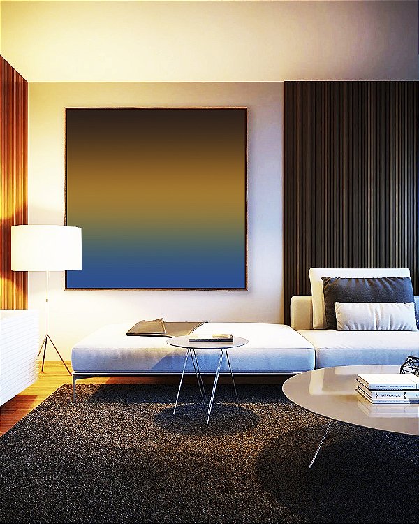 Quadro Quadrado Abstrato Degradê Azul Ocre Marrom Arte Canvas Moldura