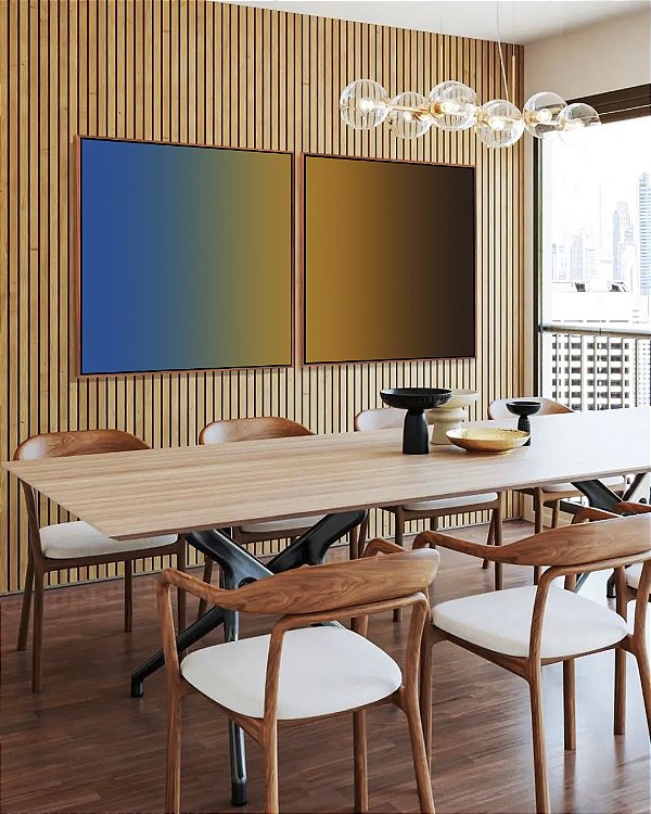 Duo de Quadros Quadrados Abstrato Degradê Azul Ocre Marrom Arte Canvas Moldura