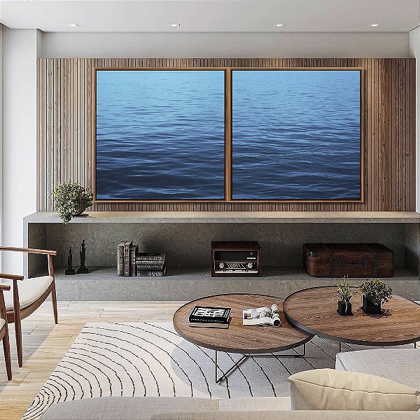 Duo de Quadros Quadrados Mar Alto Oceano Azul Vivo Natureza Arte Canvas Moldura