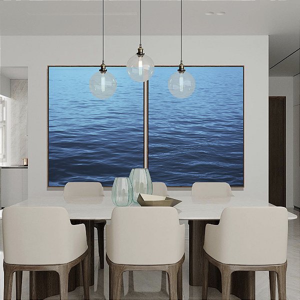 Duo de Quadros Mar Alto Oceano Azul Vivo Natureza Arte Canvas Moldura