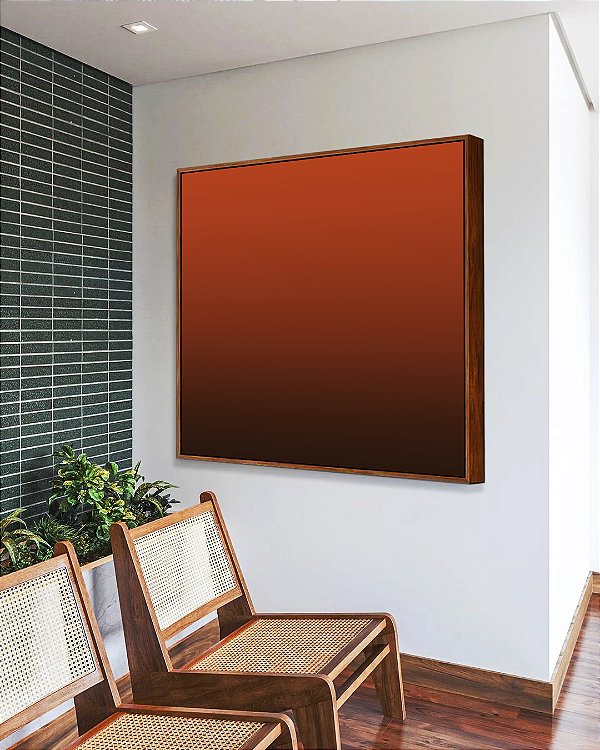 Quadro Quadrado Abstrato Degradê Laranja Telha Marrom Arte Canvas Moldura
