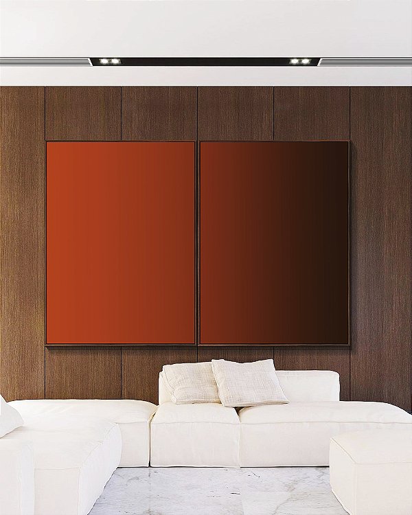 Duo de Quadros Abstrato Degradê Laranja Telha Marrom Arte Canvas Moldura