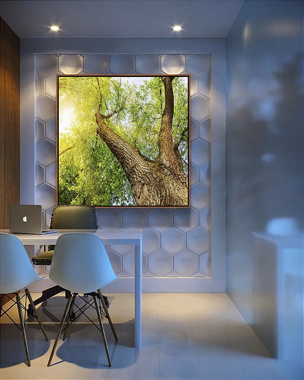 Quadro Quadrado Copa de Árvore Natureza Luzes do Sol Folhas Verdes Arte Canvas Moldura