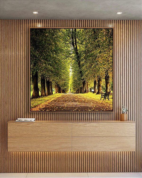 Quadro Quadrado Estrada Árvores Natureza Banco Calmaria Arte Canvas Moldura