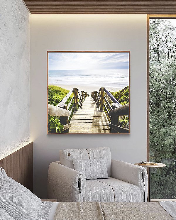 Quadro Quadrado Escada para Praia de Mar Azul Natureza Arte Canvas Moldura