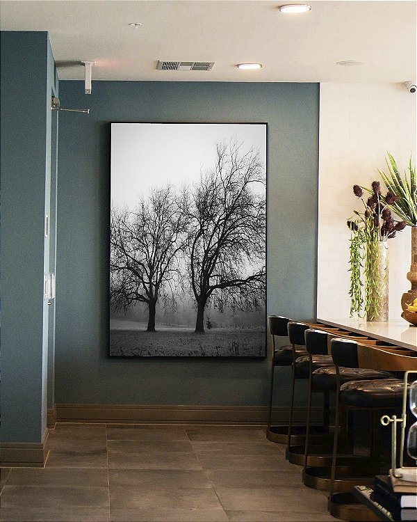 Quadro Vertical Árvores em Preto e Branco Natureza Arte Canvas Moldura