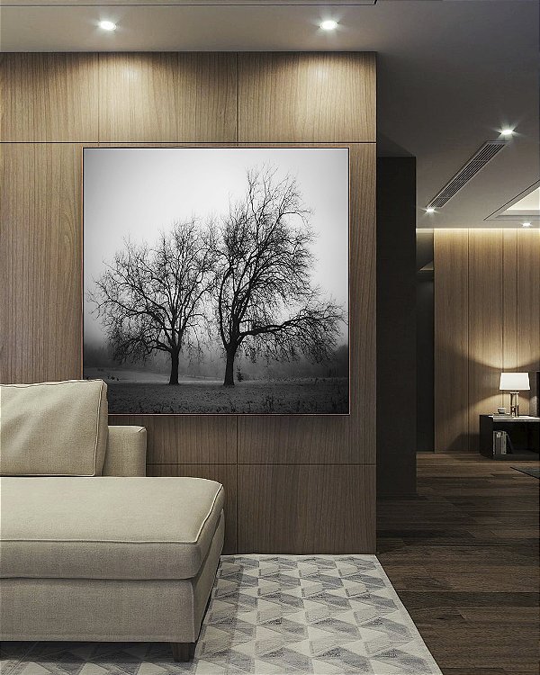 Quadro Quadrado Árvores em Preto e Branco Natureza Arte Canvas Moldura