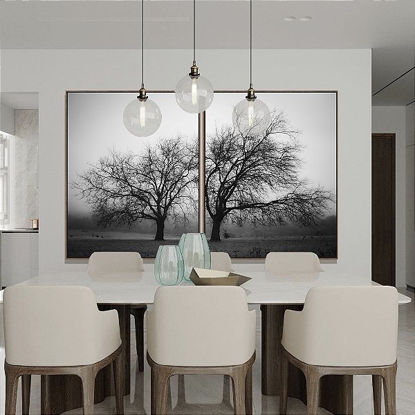 Duo de Quadros Árvores em Preto e Branco Natureza Arte Canvas Moldura