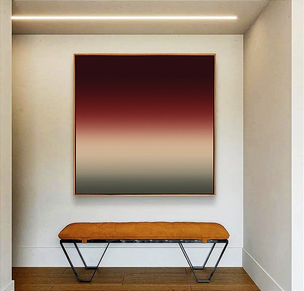 Quadro Quadrado Abstrato Degradê Vermelho Vinho Bege Cinza Arte Canvas Moldura