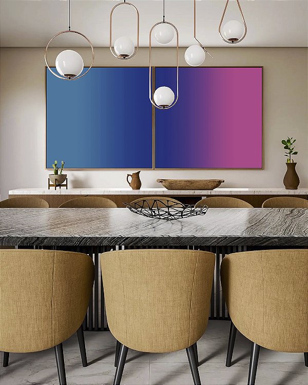 Duo de Quadros Quadrados Abstrato Degradê Azul Petróleo Rosa Arte Canvas Moldura