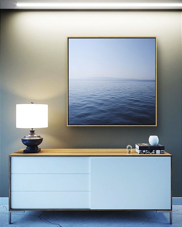 Quadro Quadrado Mar Azul e Calmo Oceano Natureza Arte Canvas Moldura