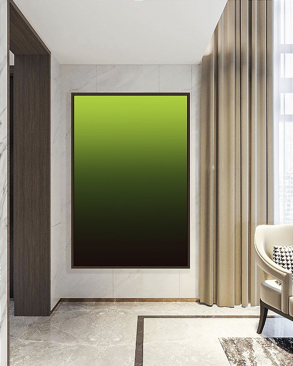 Quadro Vertical Abstrato Degradê Tons Verde Claro Verde Escuro e Marrom Arte Canvas Moldura