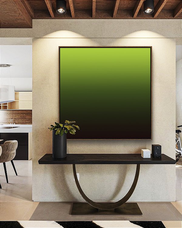 Quadro Quadrado Abstrato Degradê Tons Verde Claro Verde Escuro e Marrom Arte Canvas Moldura