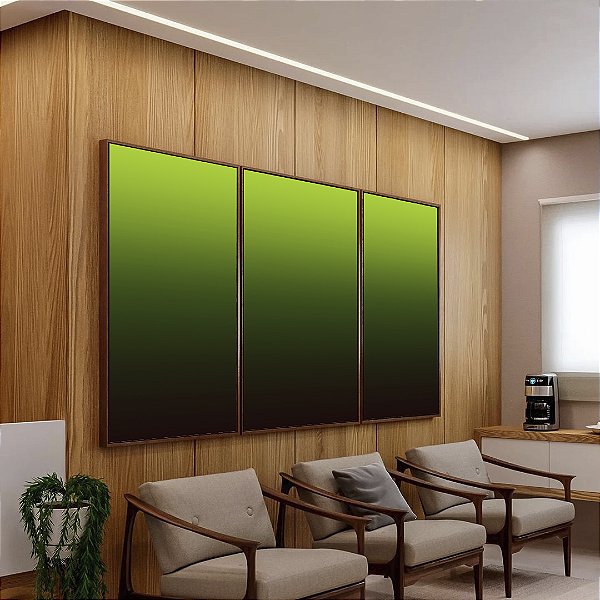 Trio de Quadros Abstrato Degradê Tons Verde Claro Verde Escuro e Marrom Arte Canvas Moldura